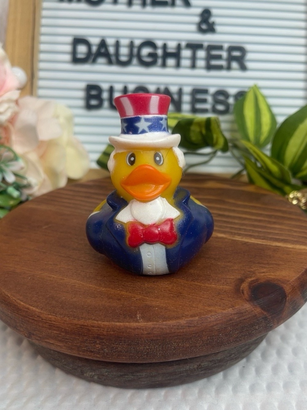 RINCO Uncle Sam Rubber Duck Patriotic Bath Toy Red White Blue 2.5” Vintage